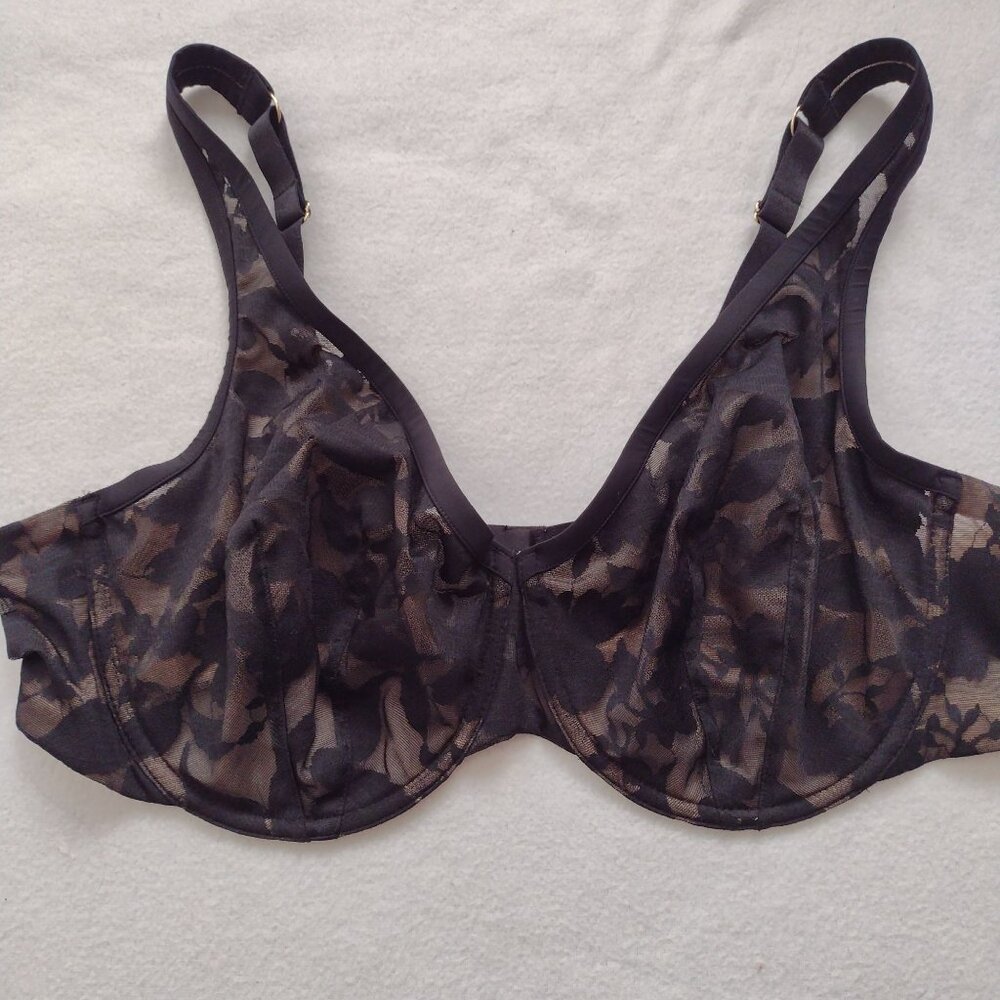 Third Love Unlined Foliage Perfect Coverage Bra 40D Black Nude Mesh Supportive